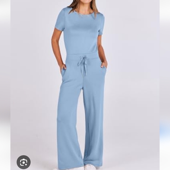 Amazon Pants - Amazon Women's Sky Blue Wide-Leg Jumpsuit